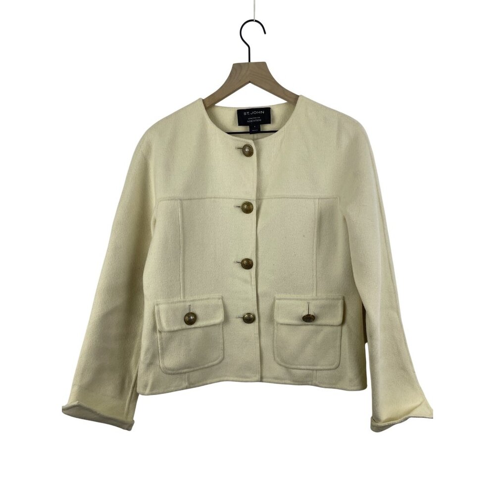 St. John Women's 6 Cashmere Wool Angora Old Money Neutral Blazer Cream